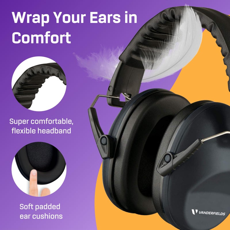 Vanderfields Premium Hearing Protection Ear Muffs - Broad Spectrum Sound Reduction 33.2dB at 2K Hz Noise Cancelling - Headset Safety Noise Cancellation - Headphones Adults and Teens - Charcoal Gray - Image 4